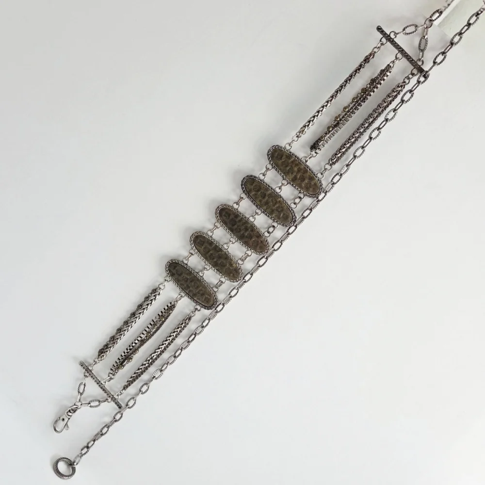 Chico's Wide Multi Chain Belt With Hammered Bronze Front Panels
